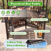 Corner view of the practical bar table featuring a heat-resistant tabletop, 4 slatted shelves, and 2-row glass holder.