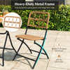 Folding chair with handwoven rattan seat and heavy-duty metal frame, perfect for outdoor patio use.