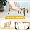 Natural PE rattan wicker chair and tempered glass coffee table set, perfect for cozy outdoor patio seating.