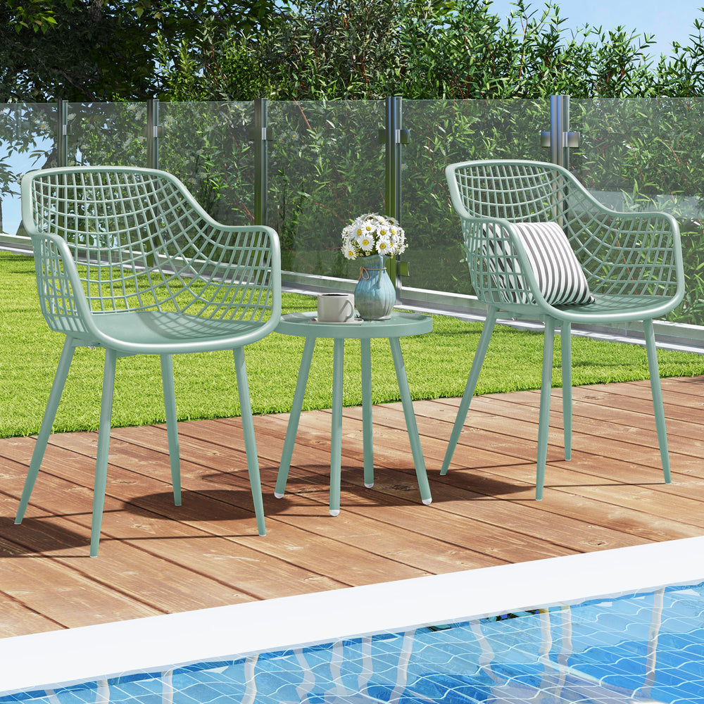 3 Piece Patio Chair Set with PP Seat and Tabletop for Porch-Green - Gallery View 1 of 11