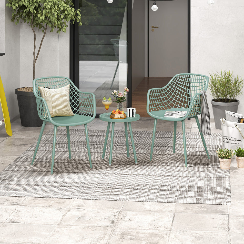 Side view of a green patio chair with ergonomic design and breathable backrest, ideal for comfortable outdoor seating.