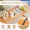 Counter height bar table made of acacia wood with a smooth surface, ideal for patio gatherings and easy maintenance.