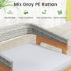 Cushioned barstool from a 3-piece patio set, featuring hand-woven PE rattan and solid acacia wood for outdoor use.