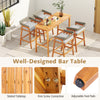 Patio counter height bar set featuring solid acacia wood, two cushioned barstools, ideal for outdoor gatherings.