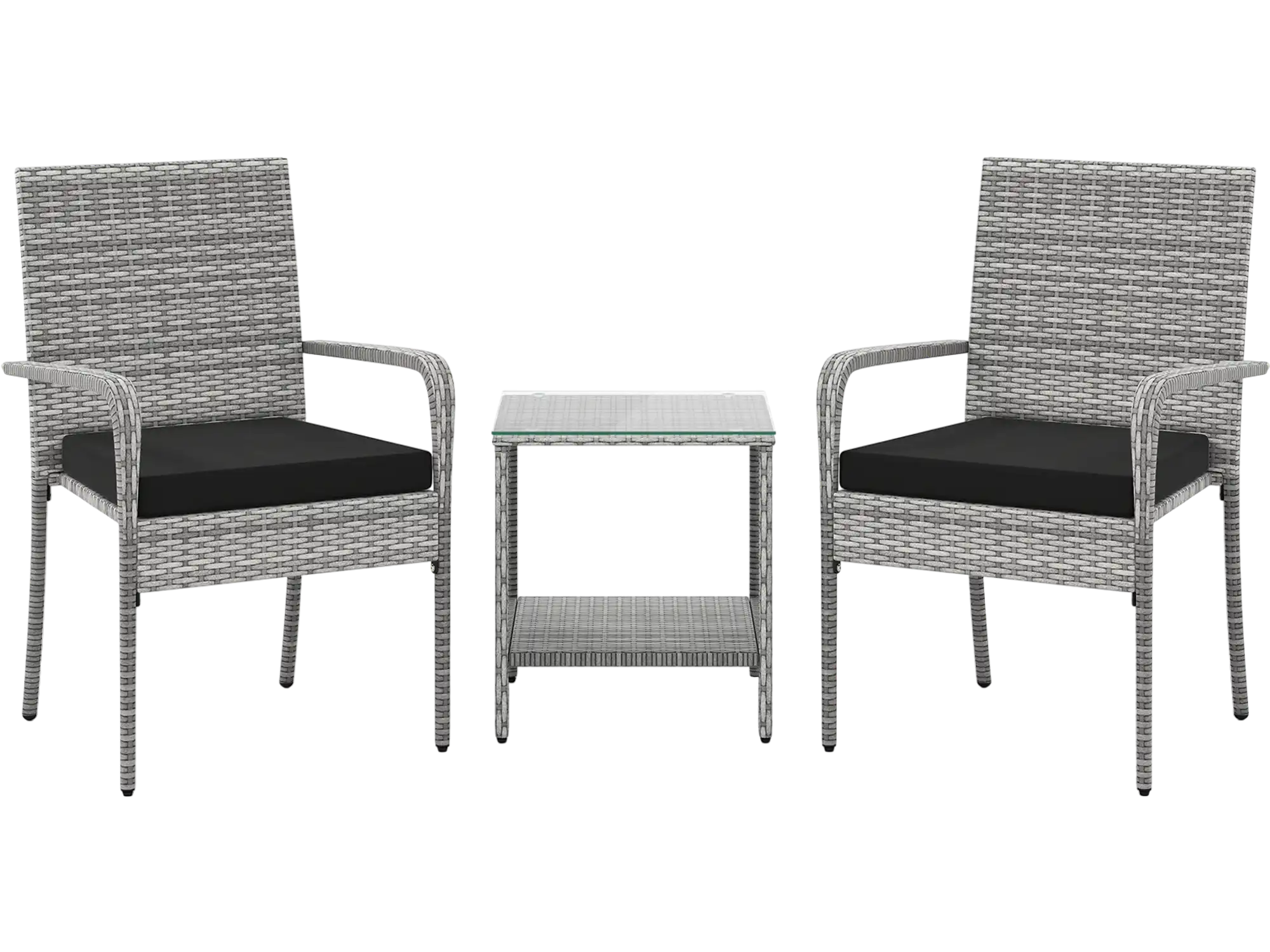 Costway 3 Pc Patio Furniture Set w/ Cushions Glass Table for Balcony 92983456 New