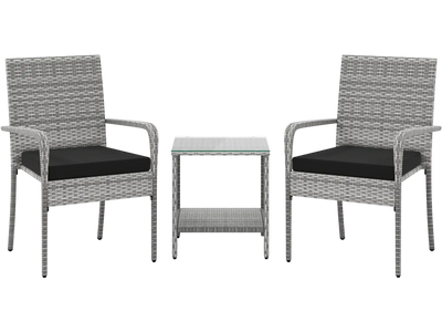 Costway 3 Pc Patio Furniture Set w/ Cushions Glass Table for Balcony 92983456 New