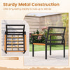 Sturdy metal chair with acacia wood armrests and slatted design, ideal for outdoor patio use and reliable support.