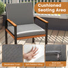Cushioned patio chair with breathable cover and soft padded filling, featuring acacia wood armrests for outdoor comfort.