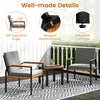 3-piece outdoor conversation set featuring grey cushions, acacia wood armrests, and adjustable foot pads for patio use.