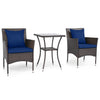 3-piece patio furniture set featuring rattan bistro chairs and a tempered glass side table, perfect for outdoor.