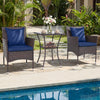 3-Piece Patio Furniture Set Rattan Bistro Chairs with 2-Tier Tempered Glass Side Table-Navy - Gallery View 1 of 10