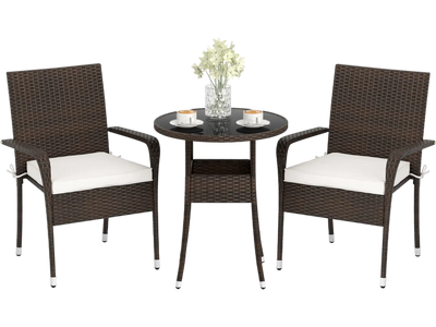 Costway 3-Piece Patio Furniture Set PE Rattan Wicker Chairs Glass Top Table 80646635 New