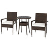 3-piece patio furniture set featuring PE rattan wicker chairs and a tempered glass top table in a stylish brown finish.