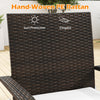 Hand-woven PE rattan chair backrest showcasing sun-protective and elegant features for outdoor patio use.
