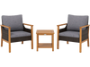 Ergonomic gray patio chair featuring a solid acacia wood frame, detachable cushion, and comfortable armrests for outdoor use.