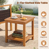 2-tier slatted side table made of acacia wood, perfect for holding coffee, snacks, and magazines in your outdoor space.