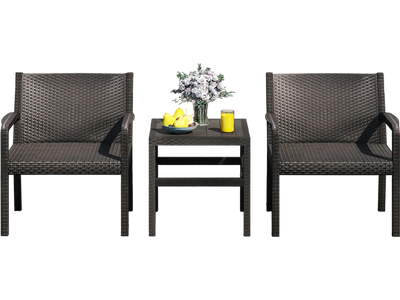 Costway 3-Piece Patio Furniture Set w/ 2 Rattan Armchairs & 25