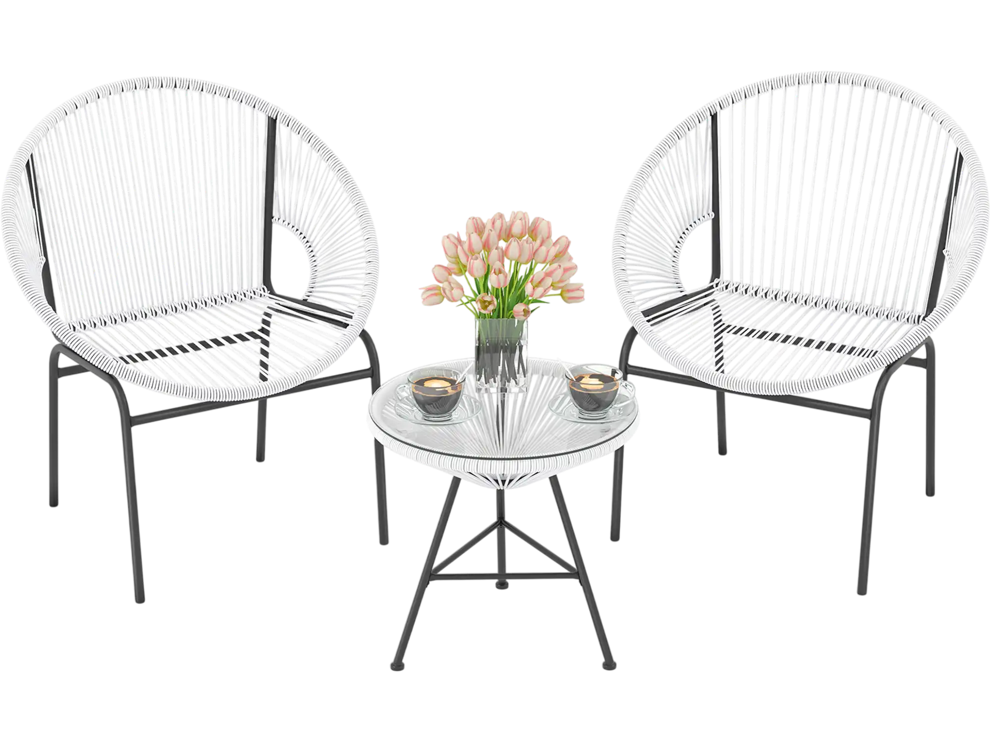 Costway 3-Pc Patio Acapulco Bistro Set w/ Glass Table 81074629 New