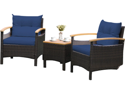 Costway 3-Piece Patio Rattan Furniture Set Removable Cushion Navy 58194637 New