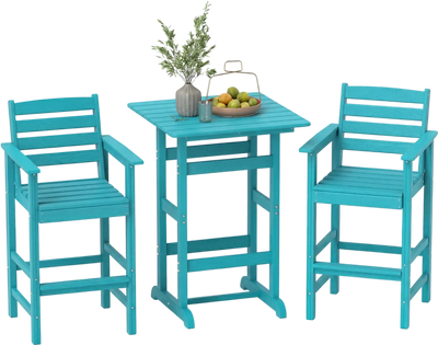 Costway 3-Piece Patio HDPE Adirondack Bar Set Square High-Top Table 35411220 New