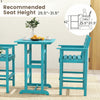 Turquoise HDPE bar set with a 30" square table and cozy, slatted chairs, perfect for outdoor dining and relaxation.