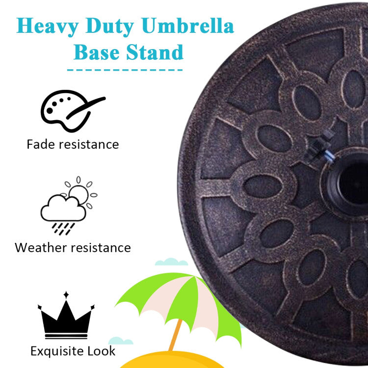 Heavy duty umbrella base stand with weather resistance and fade resistance for stable outdoor use.