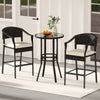 3-Piece Patio Rattan Bar Set with Tempered Glass Top for Backyard Poolside-Brown - Gallery View 1 of 9
