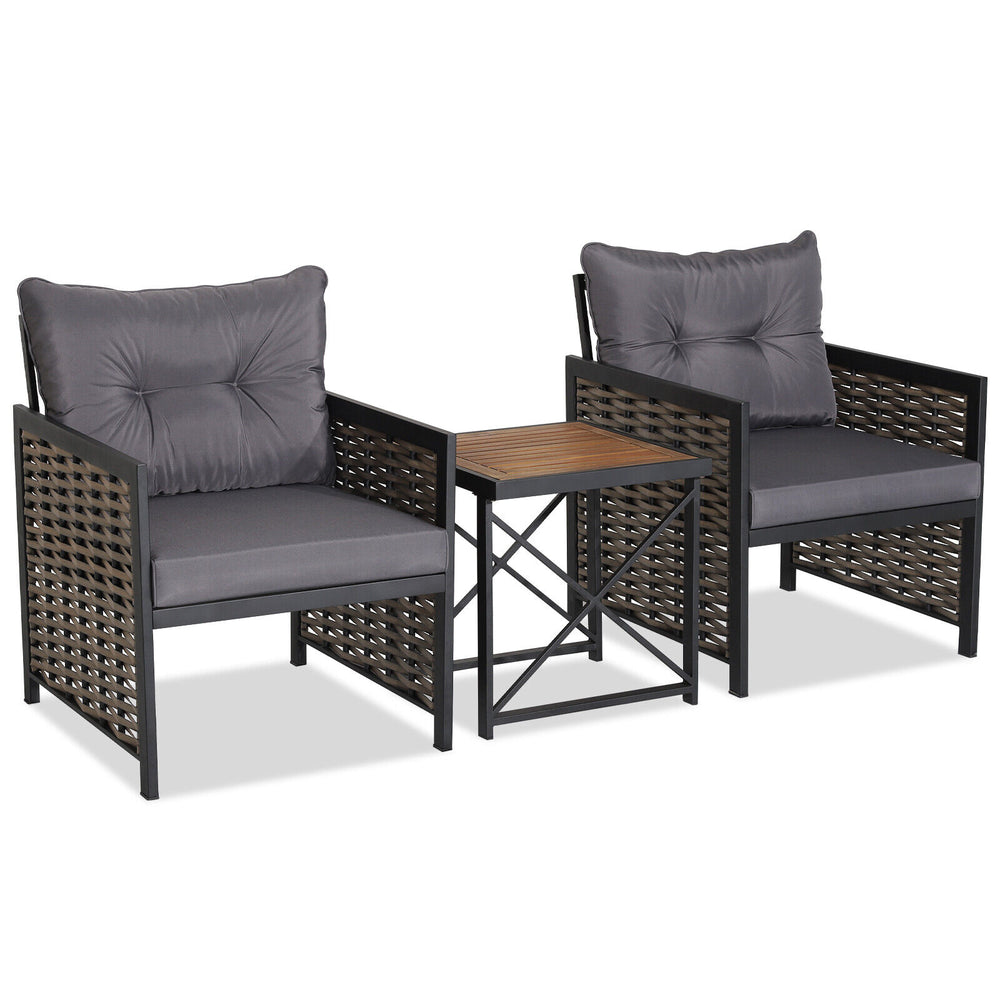 3 Piece Patio Rattan Furniture Set with Acacia Wood Tabletop - Gallery View 1 of 8