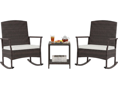 Costway 3-Pc Patio Wicker Rocking Chair Set w/ 2-Tier Coffee Table 71369485 New