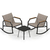 3-piece patio rocking bistro set with breathable fabric seats, wood-like armrests, and tempered glass coffee table for.