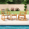 3-piece patio rocking set featuring acacia wood rockers with rattan seats, perfect for poolside relaxation.