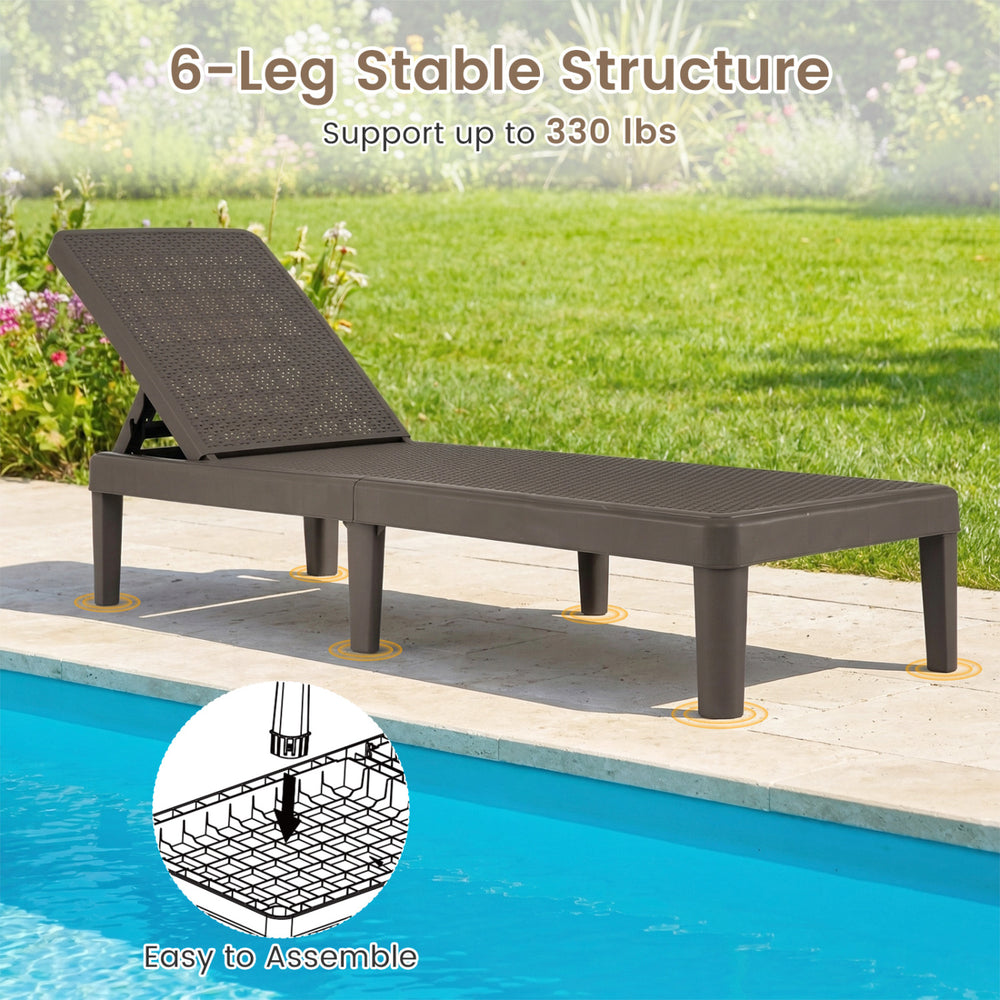 Adjustable lounger chair from the 3-piece patio set, featuring a stable 6-leg structure for outdoor relaxation.