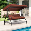 3-piece patio swing with adjustable canopy and removable brown cushions, ideal for poolside or backyard relaxation.
