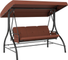 3-piece brown patio swing with adjustable canopy, removable cushions, and side pockets for backyard relaxation.