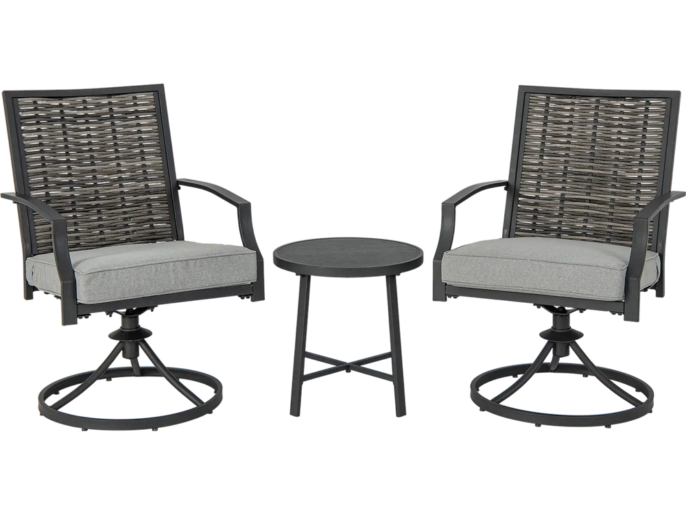 3 Piece Patio Swivel Chair Set with Soft Seat Cushions for Backyard