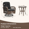 3-piece patio swivel rocker set featuring a black cushioned chair and tempered glass side table for outdoor relaxation.