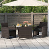 3-piece brown patio wicker dining set featuring a tempered glass table and cushioned chairs, ideal for outdoor.
