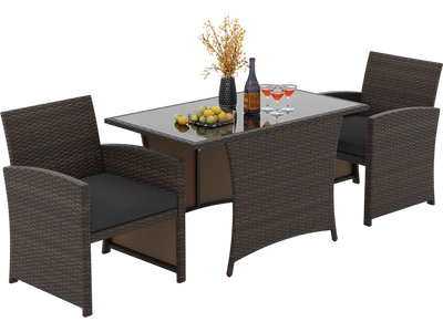 Costway 3-Piece Patio Wicker Dining Set Rectangle Tempered Glass Table 862749531 New