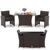3-piece brown patio wicker dining set featuring a rectangle tempered glass table and cushioned chairs, ideal for.