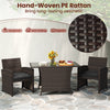 3-piece patio wicker dining set featuring hand-woven PE rattan, soft cushioned seats, and a tempered glass table for.