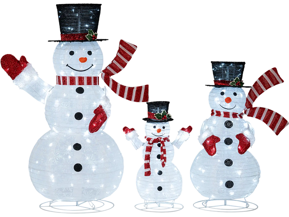 3-Piece Pre-Lit 3D Snowman Set with 270 LED Lights