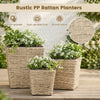 Three sizes of natural rattan planters with removable liners, perfect for indoor and outdoor planting of flowers and herbs.