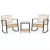 Stylish 3-piece rattan wicker patio set includes plush rocking chairs and a glass-top table for elegant outdoor gatherings.