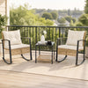 Gentle rocking chair with plush white cushion and supportive armrests, perfect for lounging in your outdoor garden.