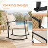 Rocking chair with heavy-duty metal frame, premium PE rattan, and thick cushions for relaxing outdoor moments.