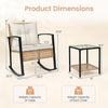 Product dimensions for the 3-piece rattan wicker patio conversation set, including chair and table measurements.