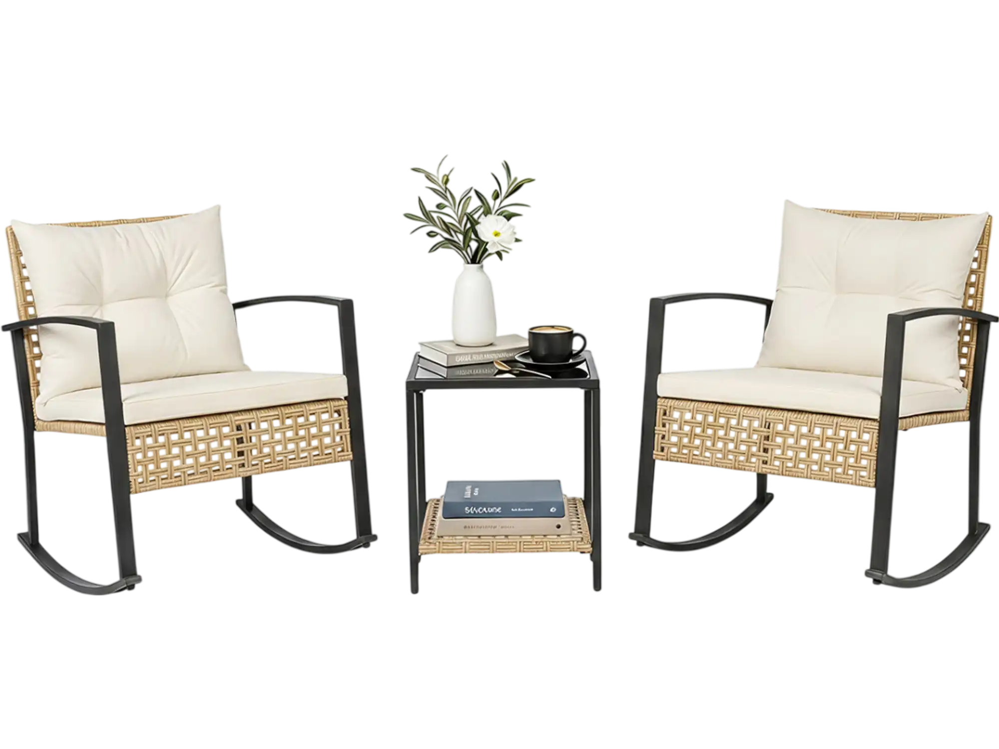 Costway 3-Piece Rattan Wicker Patio Conversation Set 31824496 New