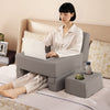 Extra large gray lap desk with contoured back pillow, ideal for reading, working, and gaming in comfort.