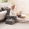 Extra large gray reading pillow set with lap desk, ergonomic design, and storage pockets for comfortable reading.