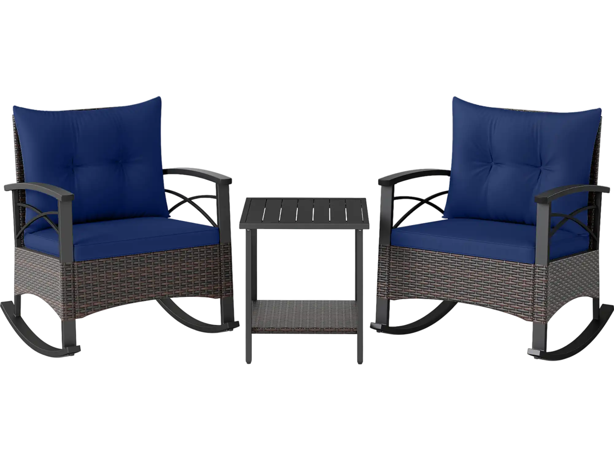 Costway 3 Piece PE Rattan Rocking Bistro Set Acacia Wood Top Table 45478425 New